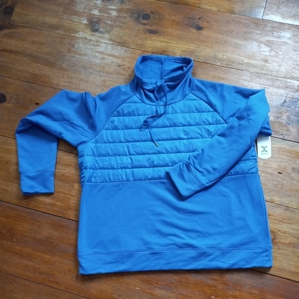 NWT Xersion  Womens Sz XXL Athletic Pullover Long Sleeve Blue Cowl Neck …